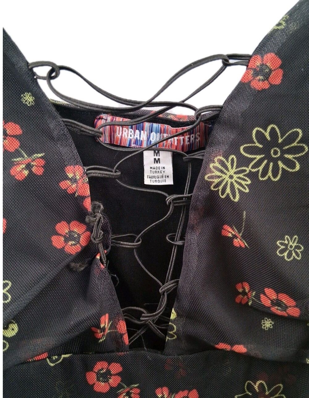 Urban Outfitters Bright Side Lace Up Mini Dress Black Floral Print M Dark Fairy - Picture 9 of 16